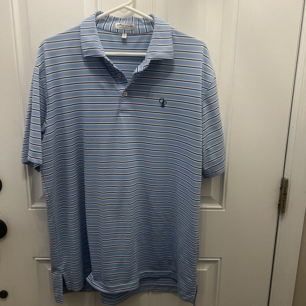 Peter Millar Light Blue Striped Polo